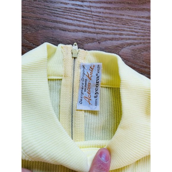 NOS VTG 70s Ribbed Knit Blank Short Sleeve T Shirt Blouse Yellow - Picture 5 of 6